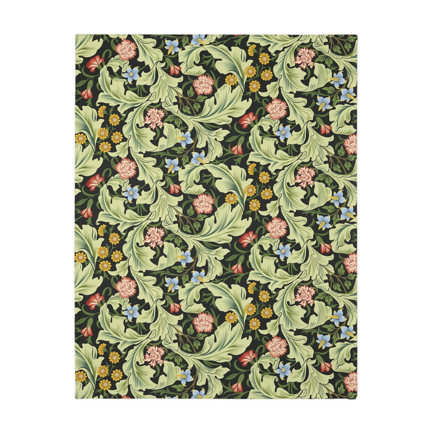 Luxury Velveteen Minky Blanket (Two-sided print) inspired by William Morris & Co in a pattern called. Leicester Collection (Royal/Green)