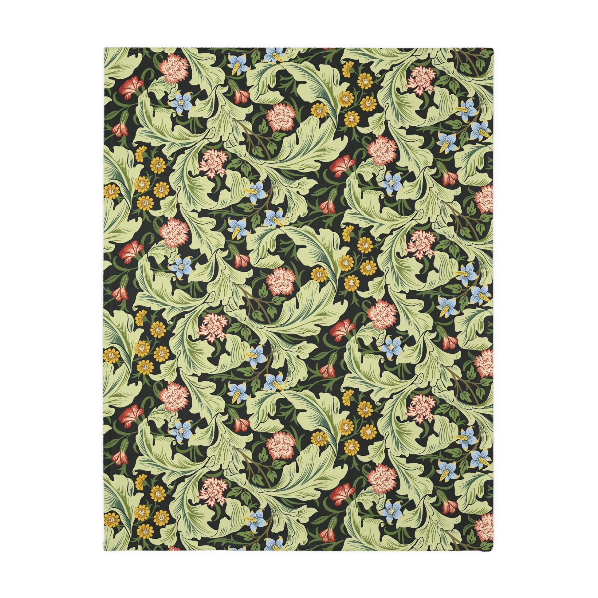 Luxury Velveteen Minky Blanket (Two-sided print) inspired by William Morris & Co in a pattern called. Leicester Collection (Royal/Green)