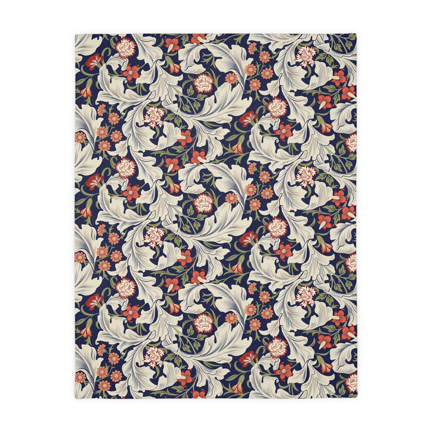 Luxury Velveteen Minky Blanket (Two-sided print) inspired by William Morris & Co in a pattern called. Leicester Collection (Royal/Green)