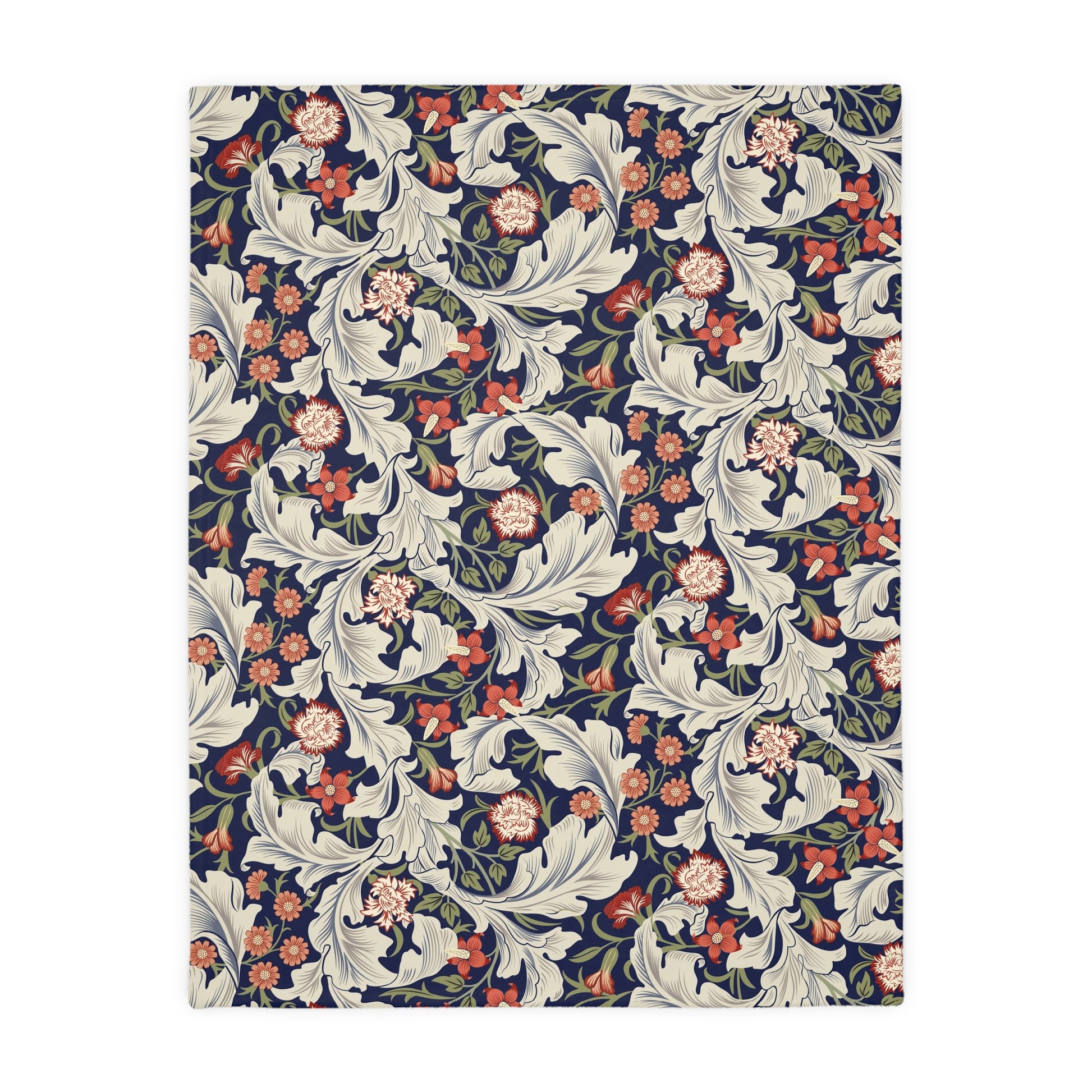 Luxury Velveteen Minky Blanket (Two-sided print) inspired by William Morris & Co in a pattern called. Leicester Collection (Royal/Green)