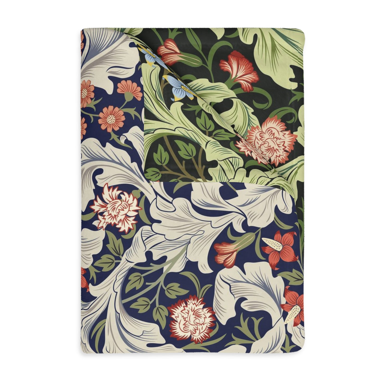 Luxury Velveteen Minky Blanket (Two-sided print) inspired by William Morris & Co in a pattern called. Leicester Collection (Royal/Green)