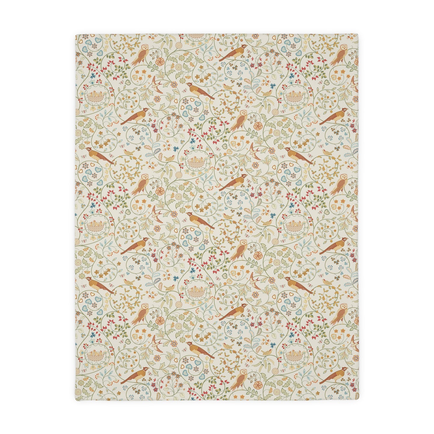 Floral and bird William Morris & Co patterned blanket on a white background