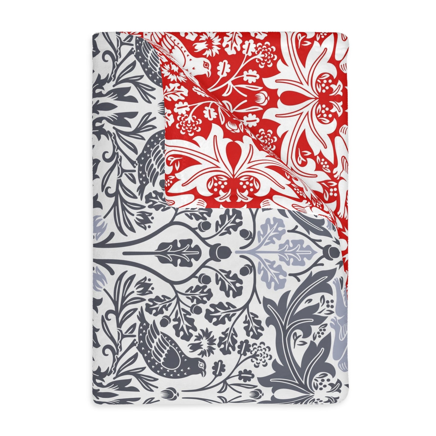 Luxury Velveteen Minky Blanket (Two-sided print) inspired by William Morris & Co in a pattern called Brer Rabbit Collection (Grey/Red)