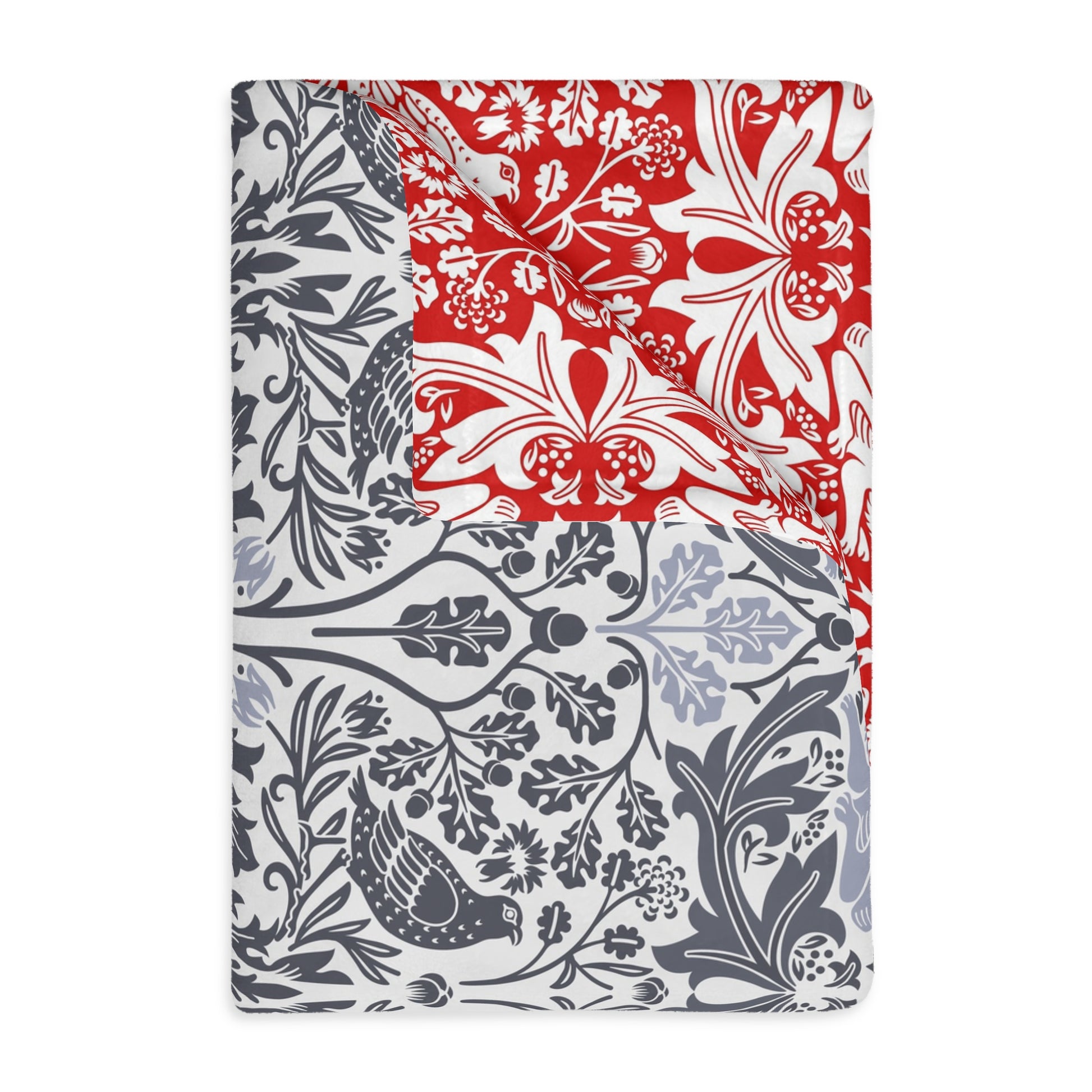 Luxury Velveteen Minky Blanket (Two-sided print) inspired by William Morris & Co in a pattern called Brer Rabbit Collection (Grey/Red)