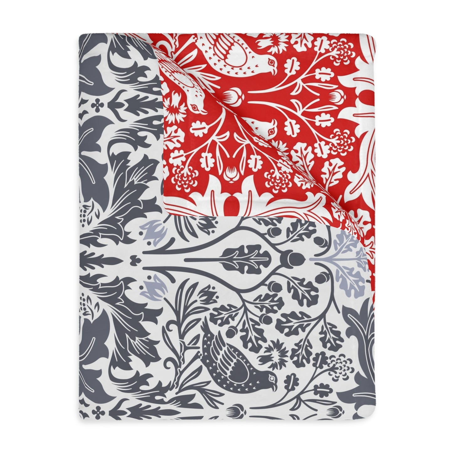 Luxury Velveteen Minky Blanket (Two-sided print) inspired by William Morris & Co in a pattern called Brer Rabbit Collection (Grey/Red)