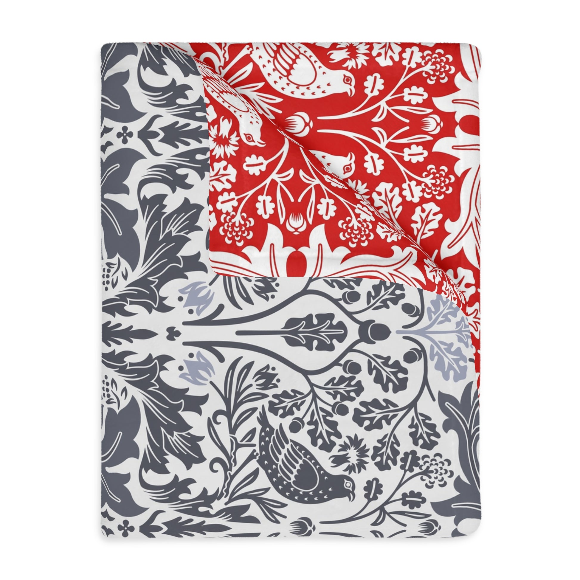 Luxury Velveteen Minky Blanket (Two-sided print) inspired by William Morris & Co in a pattern called Brer Rabbit Collection (Grey/Red)