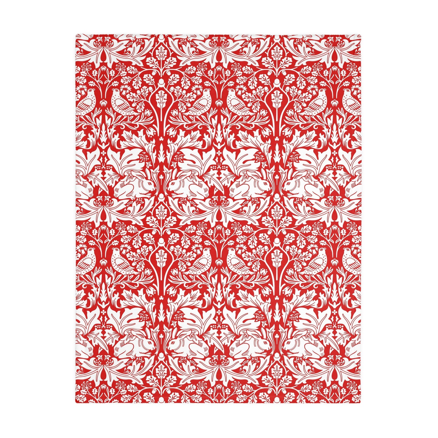 Luxury Velveteen Minky Blanket (Two-sided print) inspired by William Morris & Co in a pattern called Brer Rabbit Collection (Grey/Red)