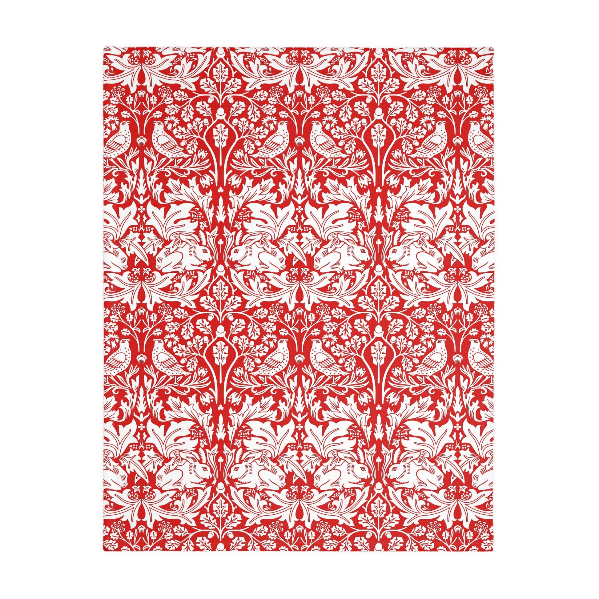 Luxury Velveteen Minky Blanket (Two-sided print) inspired by William Morris & Co in a pattern called Brer Rabbit Collection (Grey/Red)