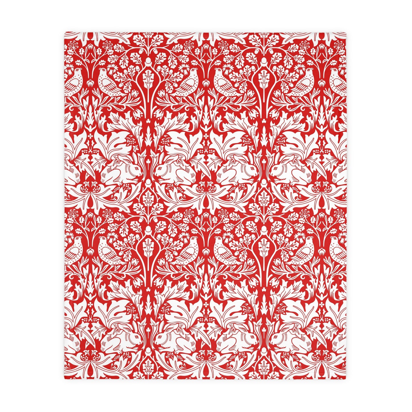 Luxury Velveteen Minky Blanket (Two-sided print) inspired by William Morris & Co in a pattern called Brer Rabbit Collection (Grey/Red)