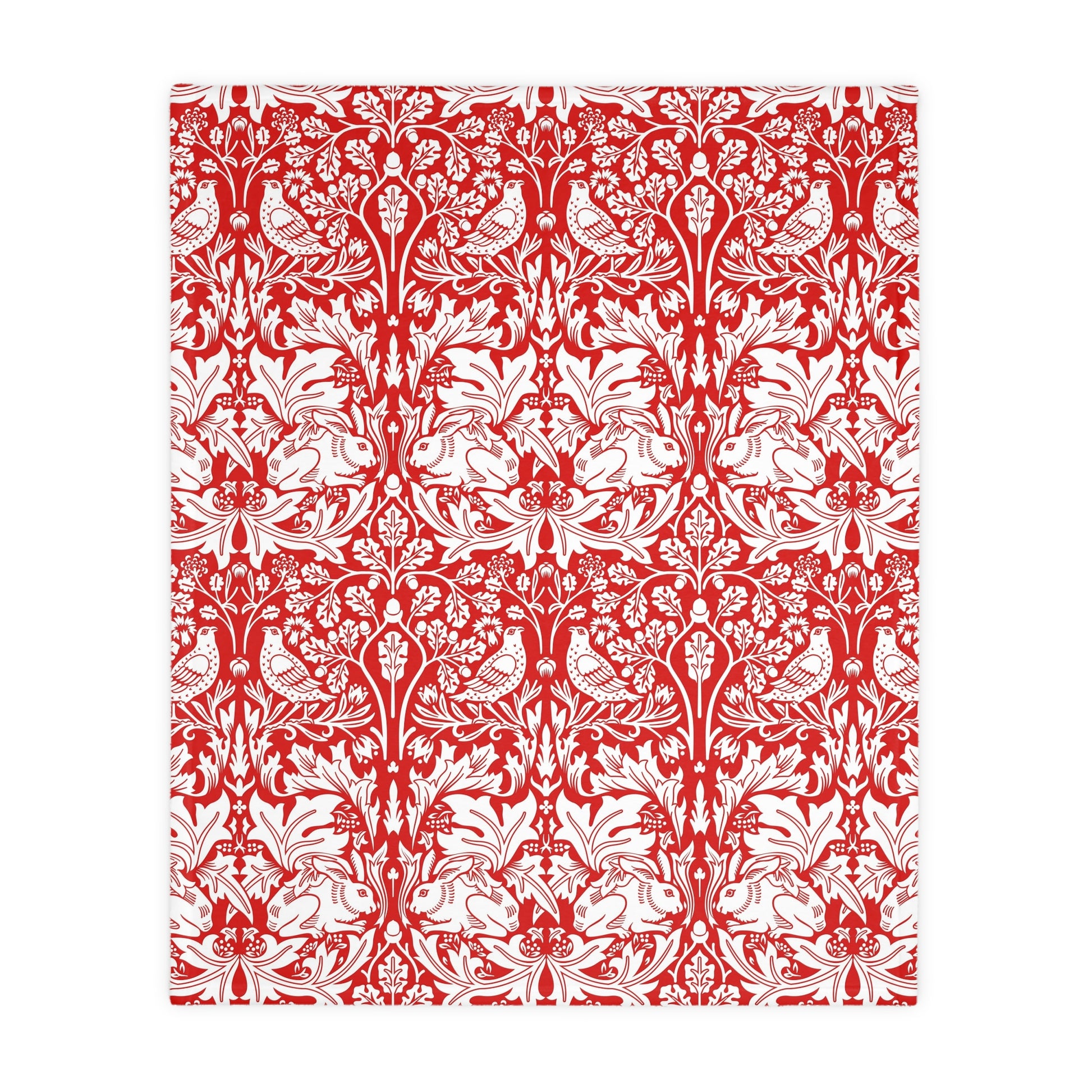 Luxury Velveteen Minky Blanket (Two-sided print) inspired by William Morris & Co in a pattern called Brer Rabbit Collection (Grey/Red)