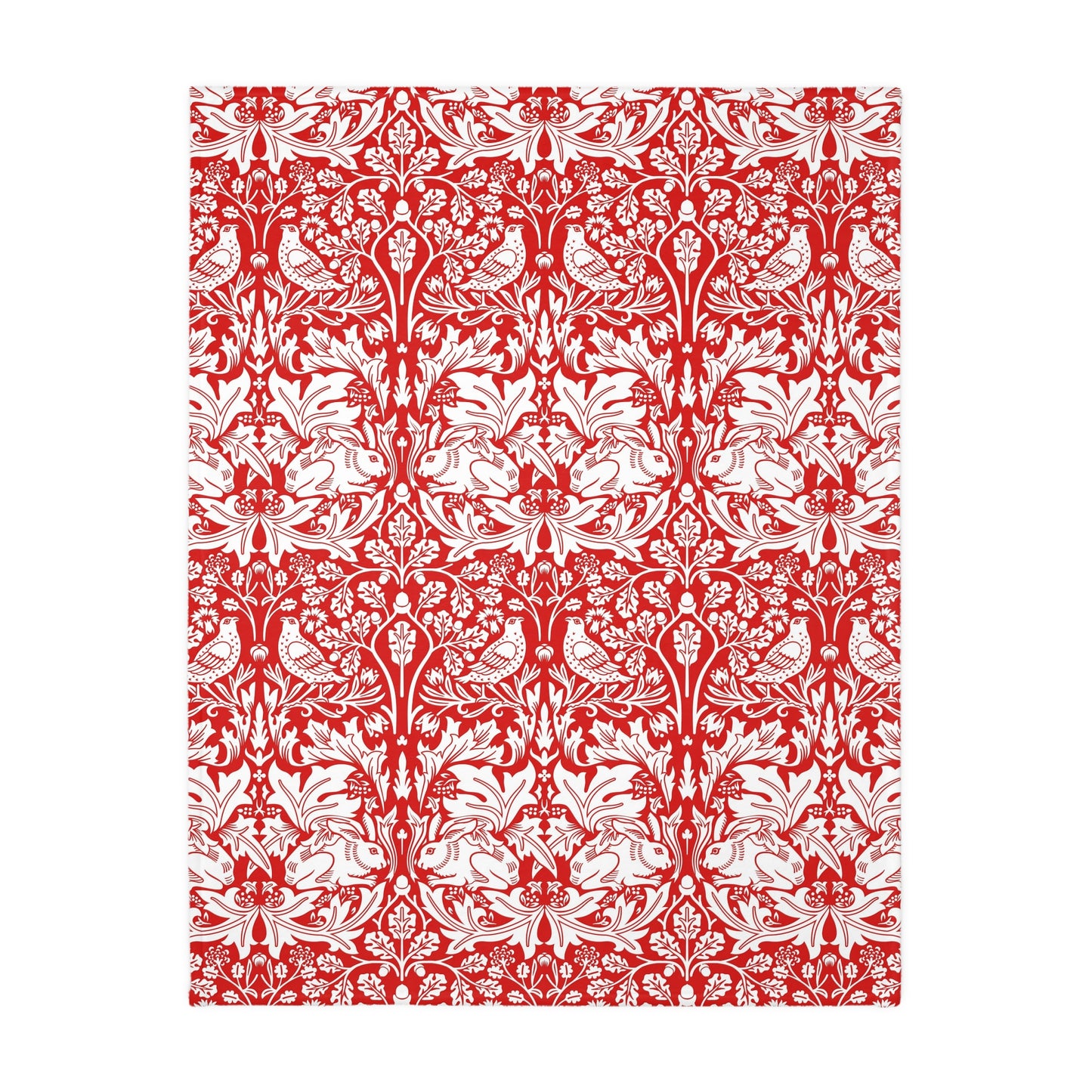 Luxury Velveteen Minky Blanket (Two-sided print) inspired by William Morris & Co in a pattern called Brer Rabbit Collection (Grey/Red)