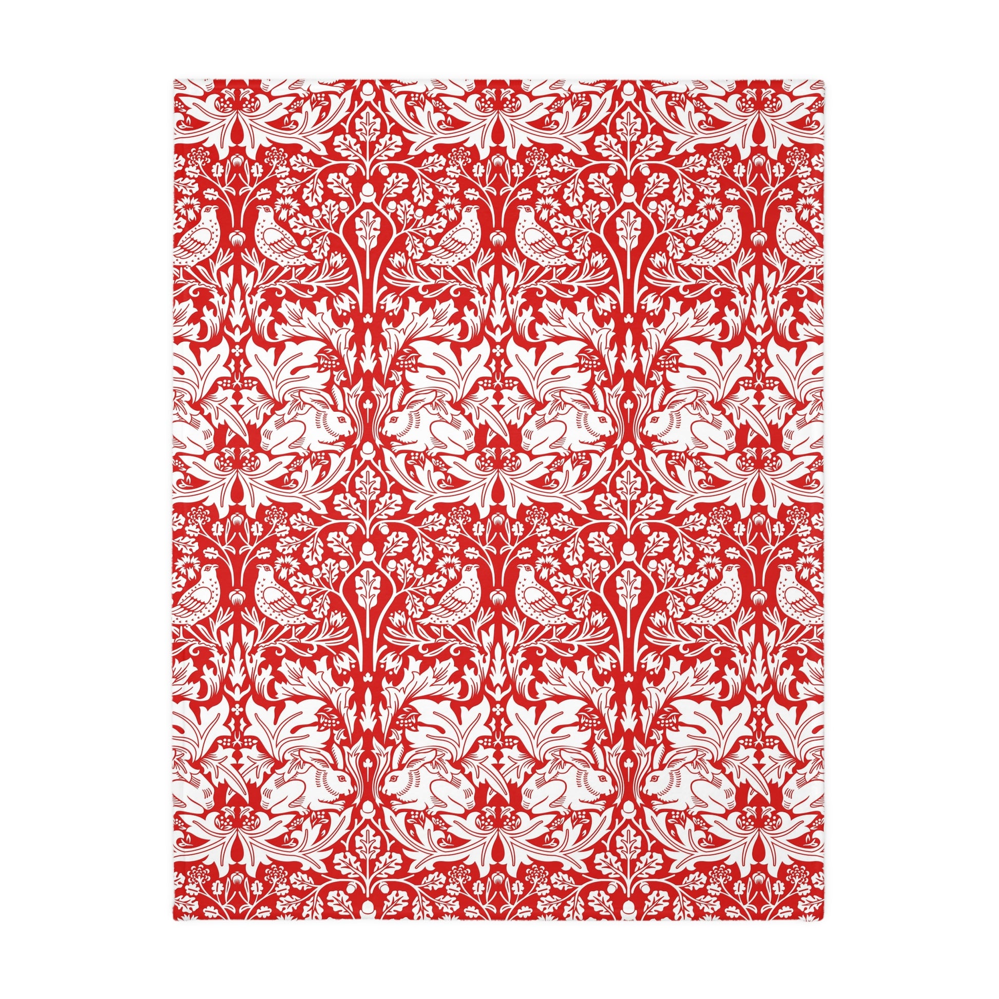 Luxury Velveteen Minky Blanket (Two-sided print) inspired by William Morris & Co in a pattern called Brer Rabbit Collection (Grey/Red)