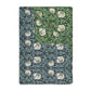 A rectangular blanket with a two-sided print featuring William Morris & Co floral patterns in shades of slate and green in a pattern called Pimpernel with a luxurious velveteen texture.