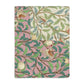 Luxury Velveteen Minky Blanket (Two-sided print) produced for William Morris & Co in a pattern called Bird and Pomegranate Collection (Rosella / Parchment) designed by Kathleen Kersey in pink, red, green and beige