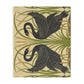 Luxury Velveteen Minky Blanket inspired for William Morris & Co (Two-sided print) - Swans Collection (Horizontal) in Beige, Green, Black and White by the designer Walter Crane