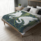 Luxury Velveteen Minky Blanket inspired for William Morris & Co (Two-sided print) - Swans Collection (Horizontal) in Beige, Green, Black and White by the designer Walter Crane