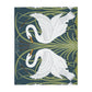 Luxury Velveteen Minky Blanket inspired for William Morris & Co (Two-sided print) - Swans Collection (Horizontal) in Beige, Green, Black and White by the designer Walter Crane