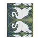 Luxury Velveteen Minky Blanket inspired for William Morris & Co (Two-sided print) - Swans Collection (Horizontal) in Beige, Green, Black and White by the designer Walter Crane
