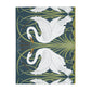 Luxury Velveteen Minky Blanket inspired for William Morris & Co (Two-sided print) - Swans Collection (Horizontal) in Beige, Green, Black and White by the designer Walter Crane