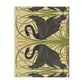 Luxury Velveteen Minky Blanket inspired for William Morris & Co (Two-sided print) - Swans Collection (Horizontal) in Beige, Green, Black and White by the designer Walter Crane