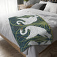 Luxury Velveteen Minky Blanket inspired for William Morris & Co (Two-sided print) - Swans Collection (Horizontal) in Beige, Green, Black and White by the designer Walter Crane