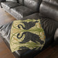 Luxury Velveteen Minky Blanket inspired for William Morris & Co (Two-sided print) - Swans Collection (Horizontal) in Beige, Green, Black and White by the designer Walter Crane