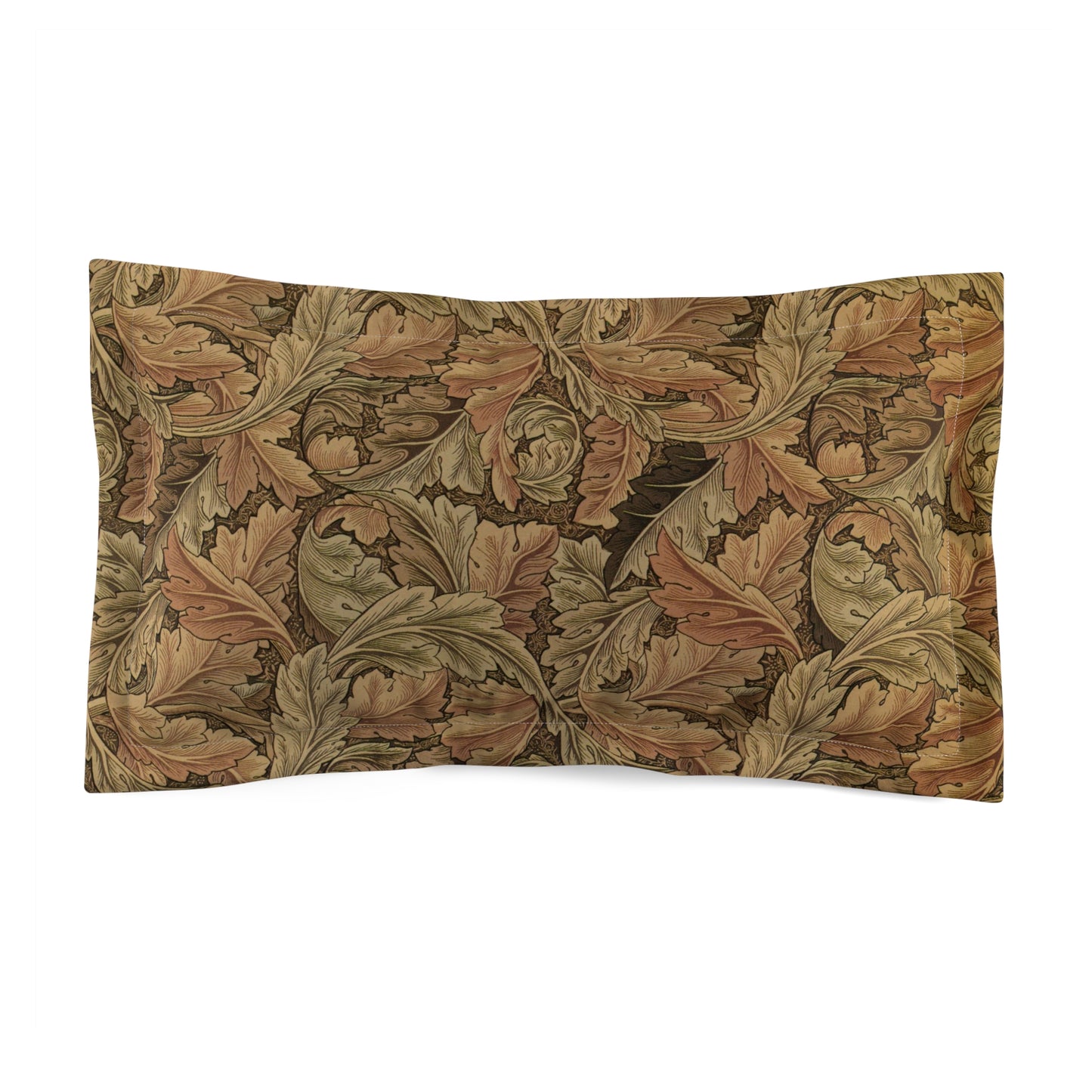 Pillow sham with a floral design inspired by William Morris in brown colors on a brown background.