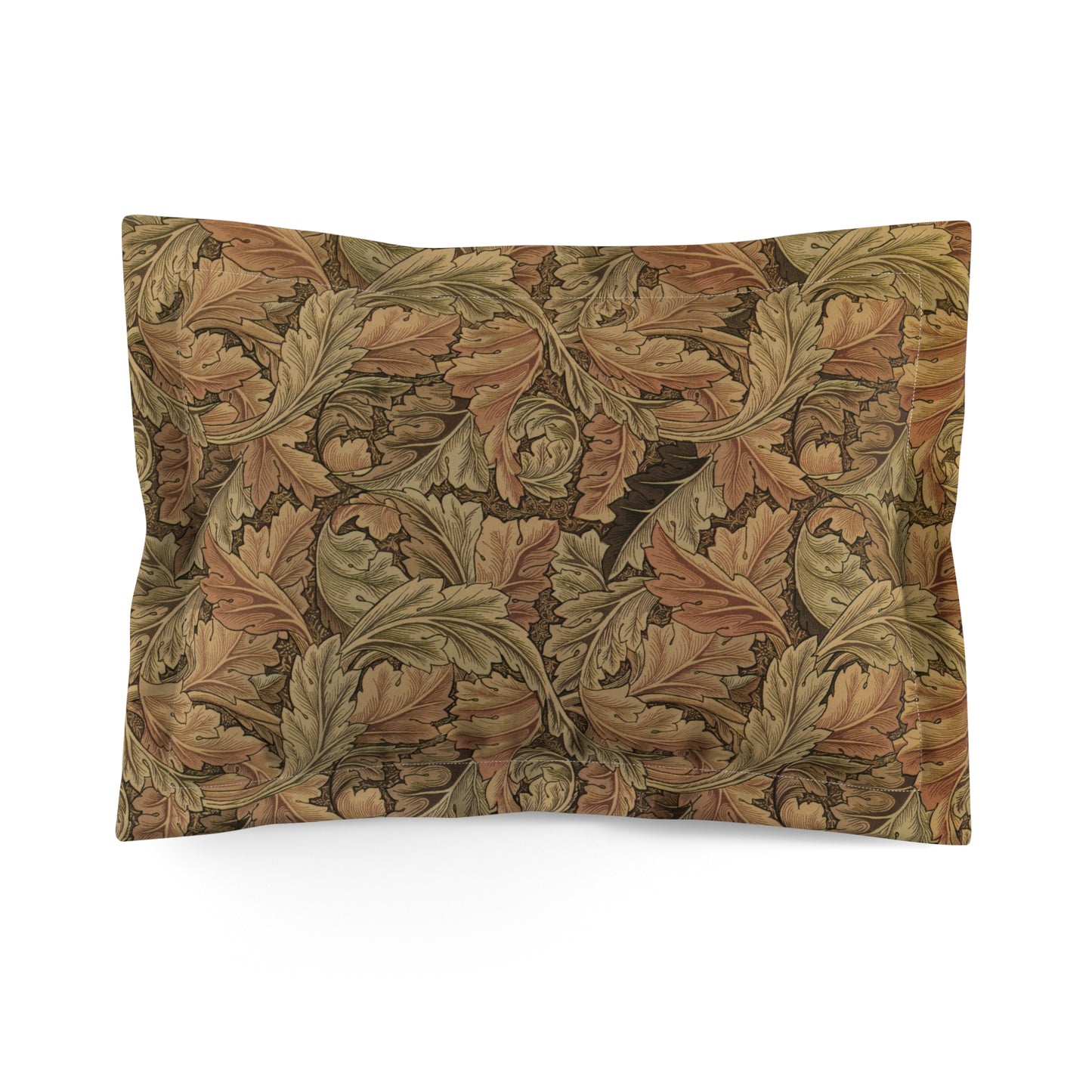 Pillow sham with a floral design inspired by William Morris in brown colors on a brown background.