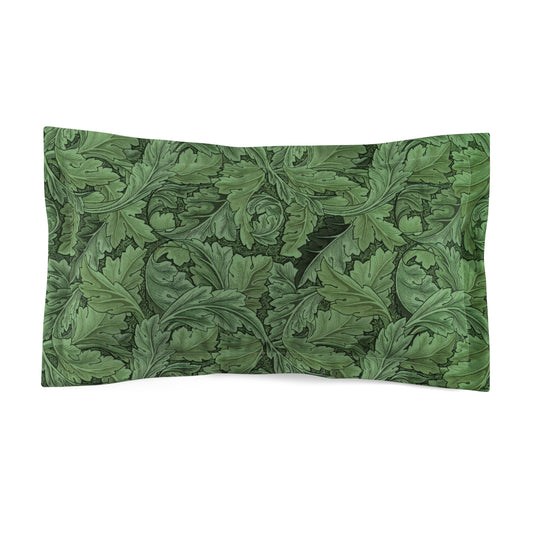Pillow sham with a green floral design inspired by William Morris's Acanthus Collection.