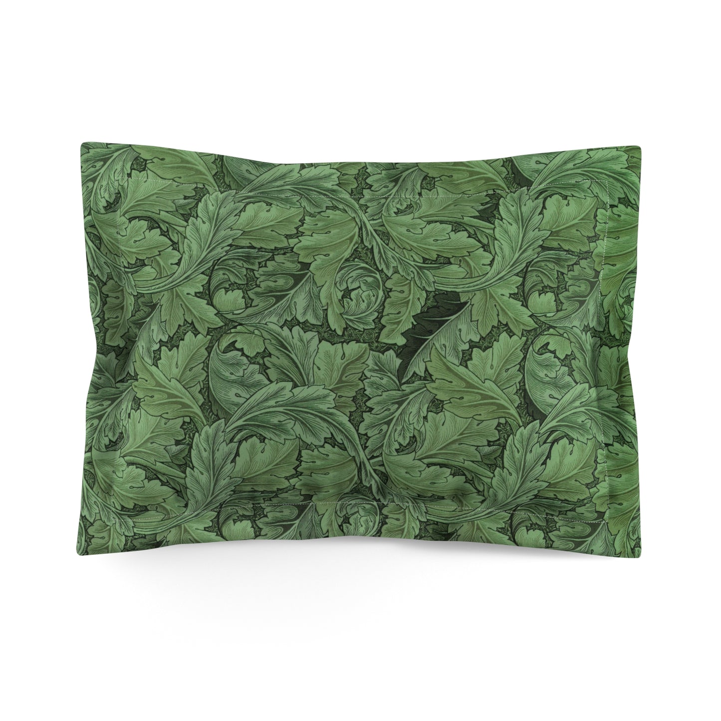 Pillow sham with a green floral design inspired by William Morris's Acanthus Collection.