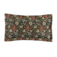 Pillow sham with a floral pattern in shades of green, brown, and beige.