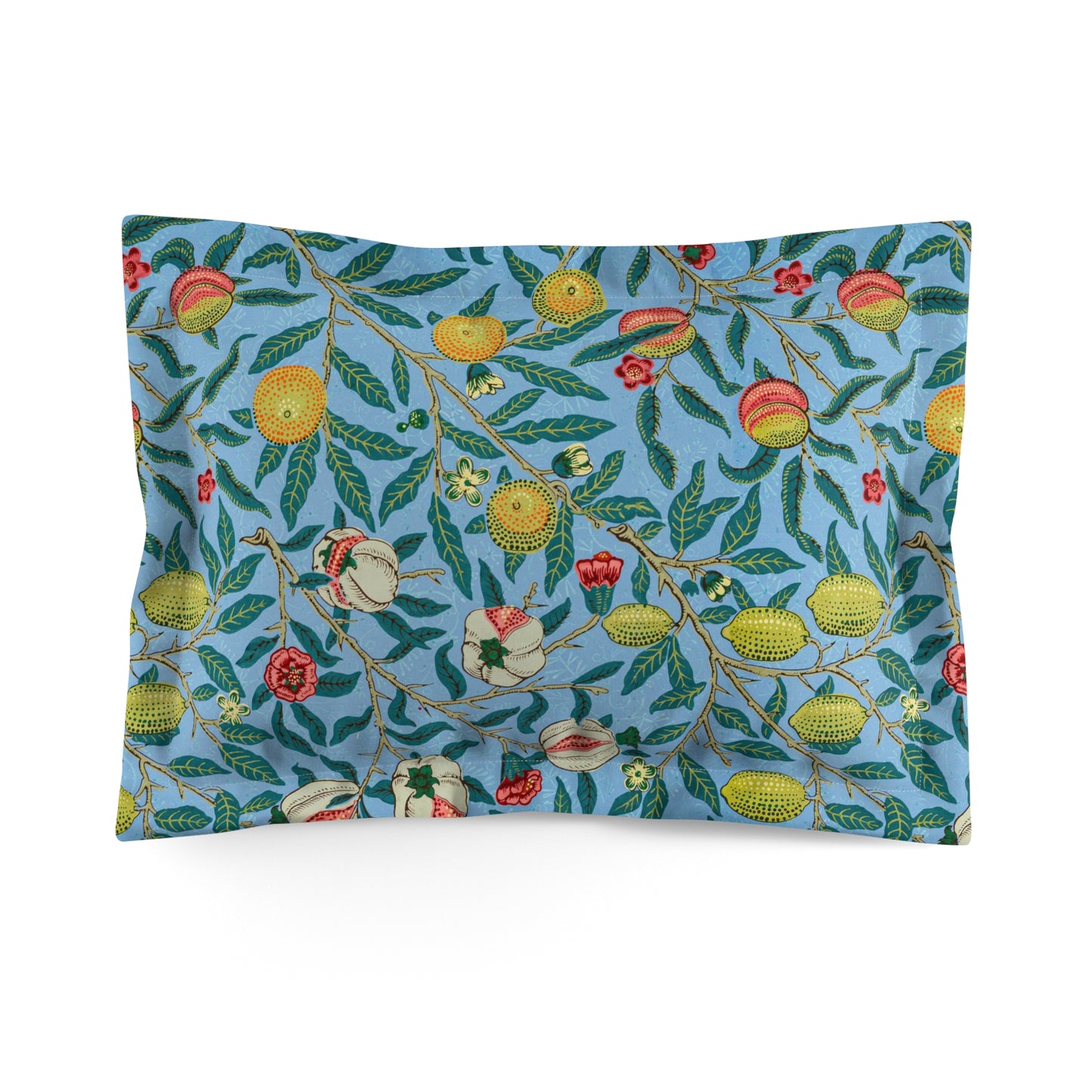 Pillow sham with a floral design inspired by William Morris, featuring an envelope closure.