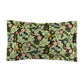 Pillow sham with a floral design inspired by William Morris in green, with a cream-colored back.