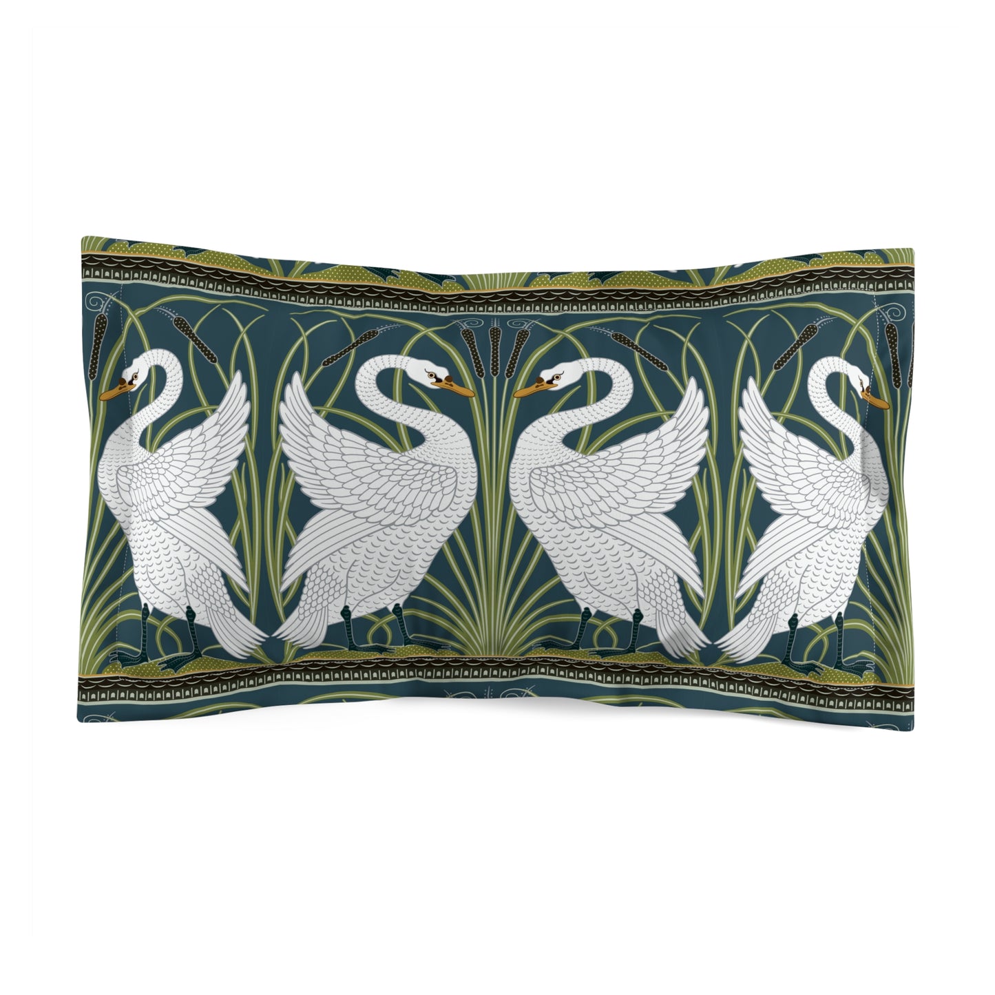 Pouch with swan design on a green background