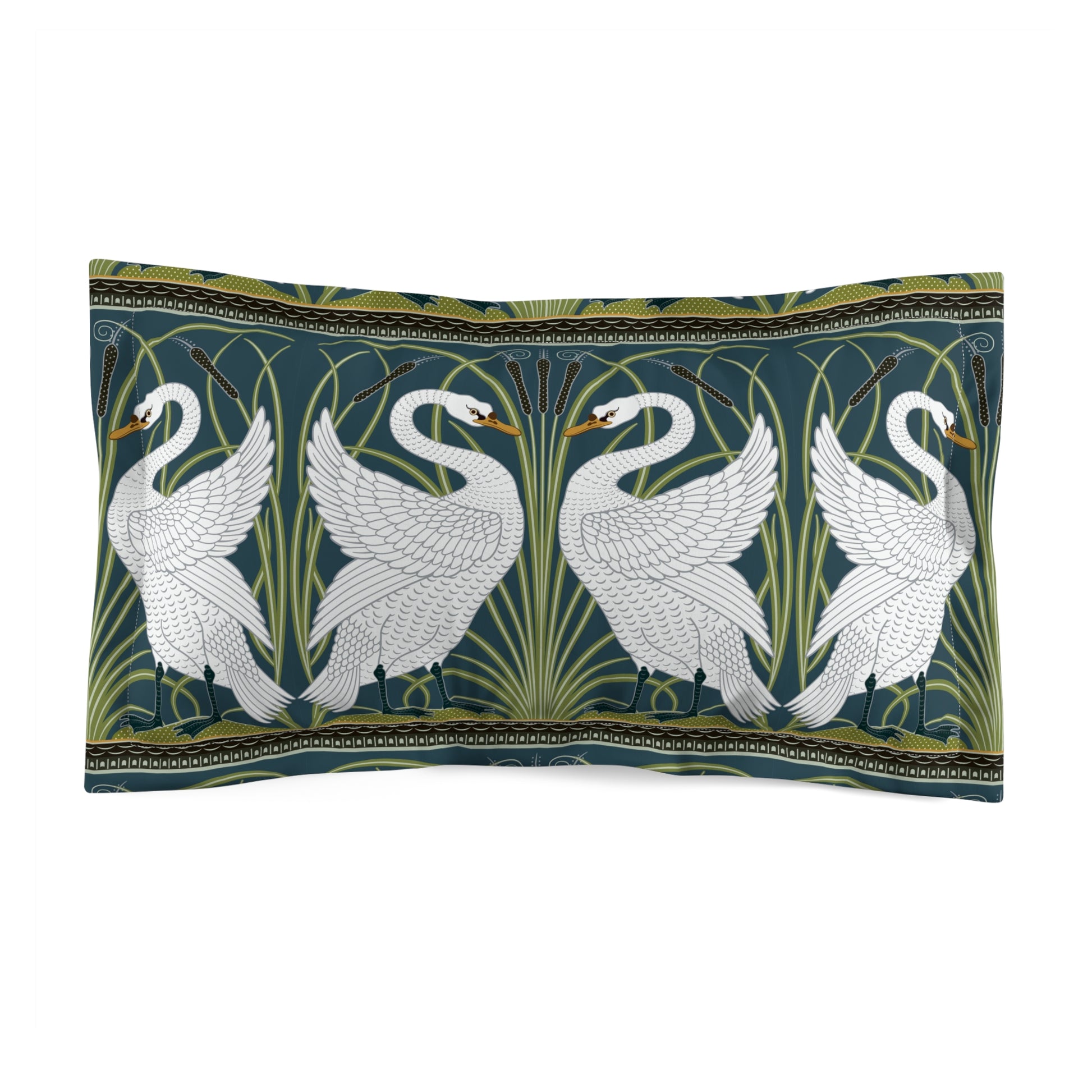 Pouch with swan design on a green background