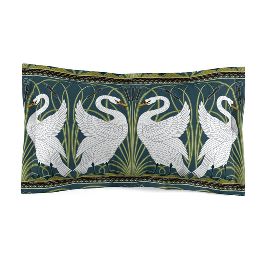 Pouch with swan design on a green background