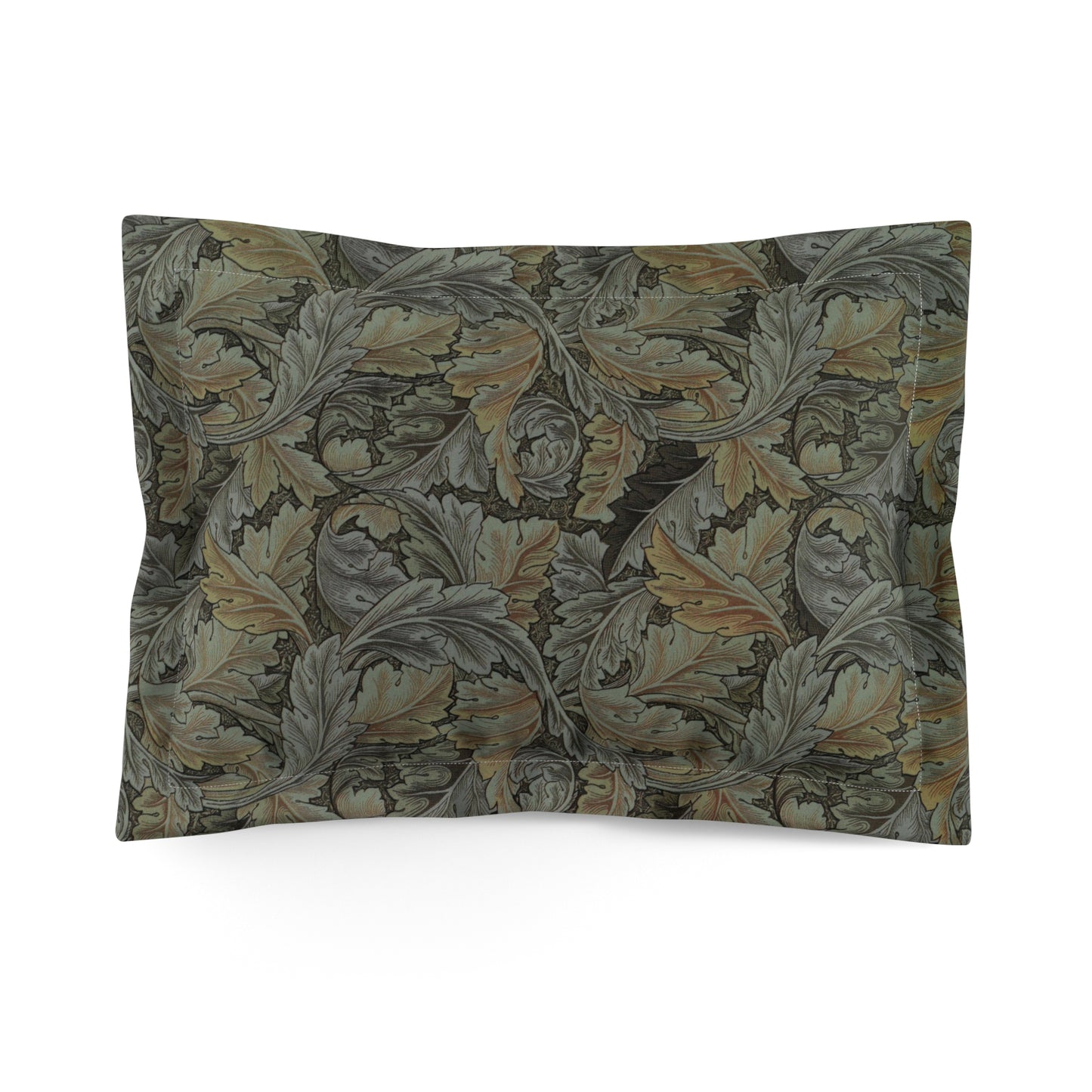 Pillow sham with a floral design inspired by William Morris in grey colours on a standard king-sized pillow.