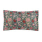 A rectangular pillow sham with a floral pattern inspired by William Morris's classic designs, featuring predominantly pink and blue tones.