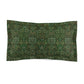 Pillow sham with a floral design inspired by William Morris in green and brown colors on a white background.