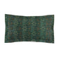 A rectangular pillow sham with a floral design in green and brown colors, inspired by William Morris.