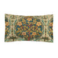 A folded pillow sham with a floral design inspired by William Morris.