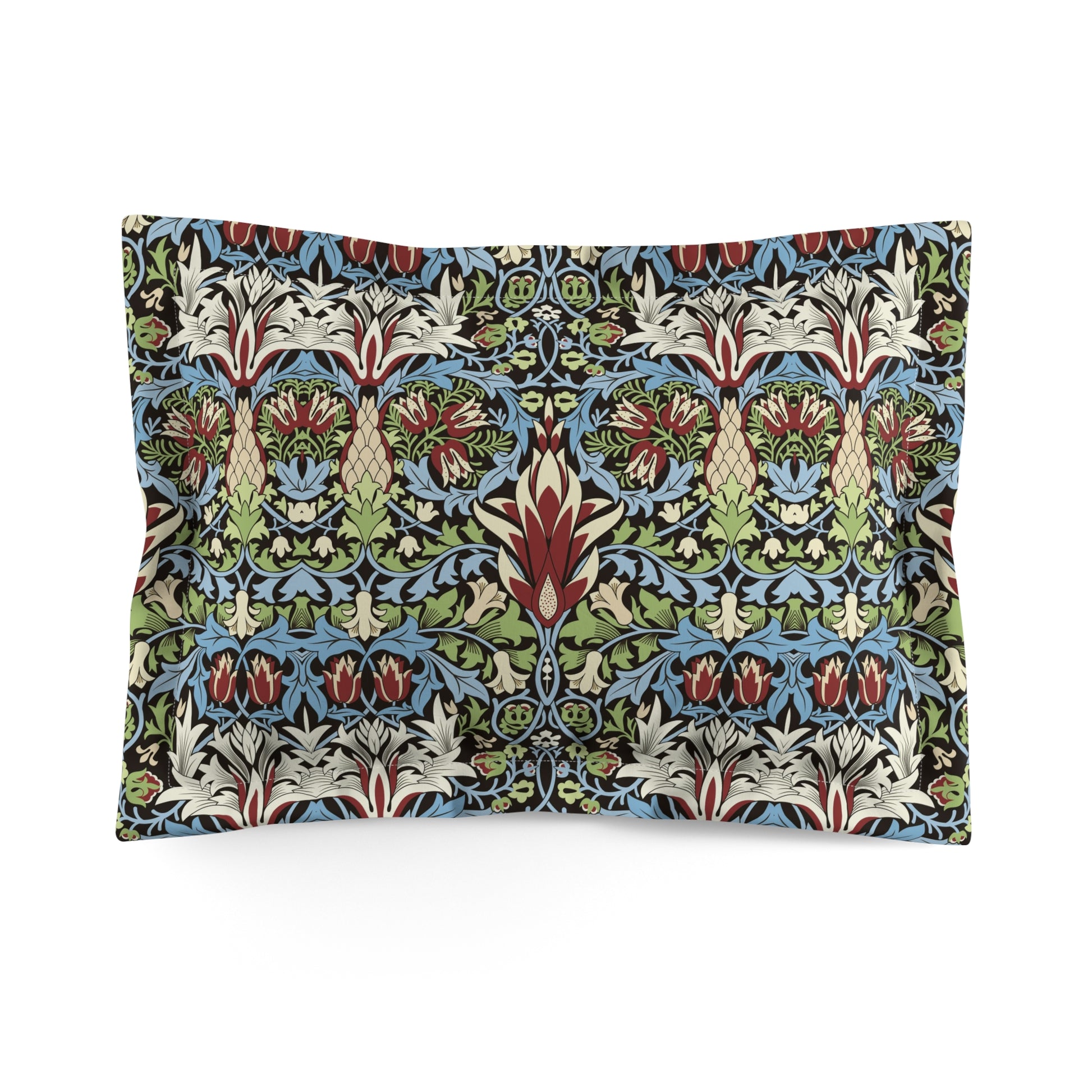 Decorative pillow with a colorful floral pattern on a white background from William Morris