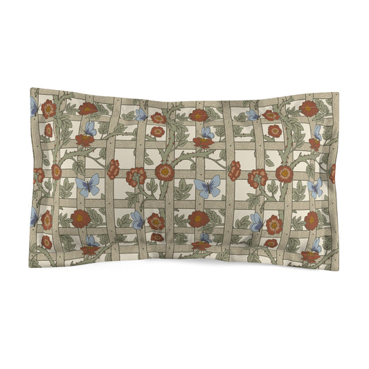 Decorative pillow with floral and butterfly pattern on a white background