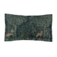 A woven microfiber pillow sham featuring a floral design with foxes and rabbits in a greenery collection.