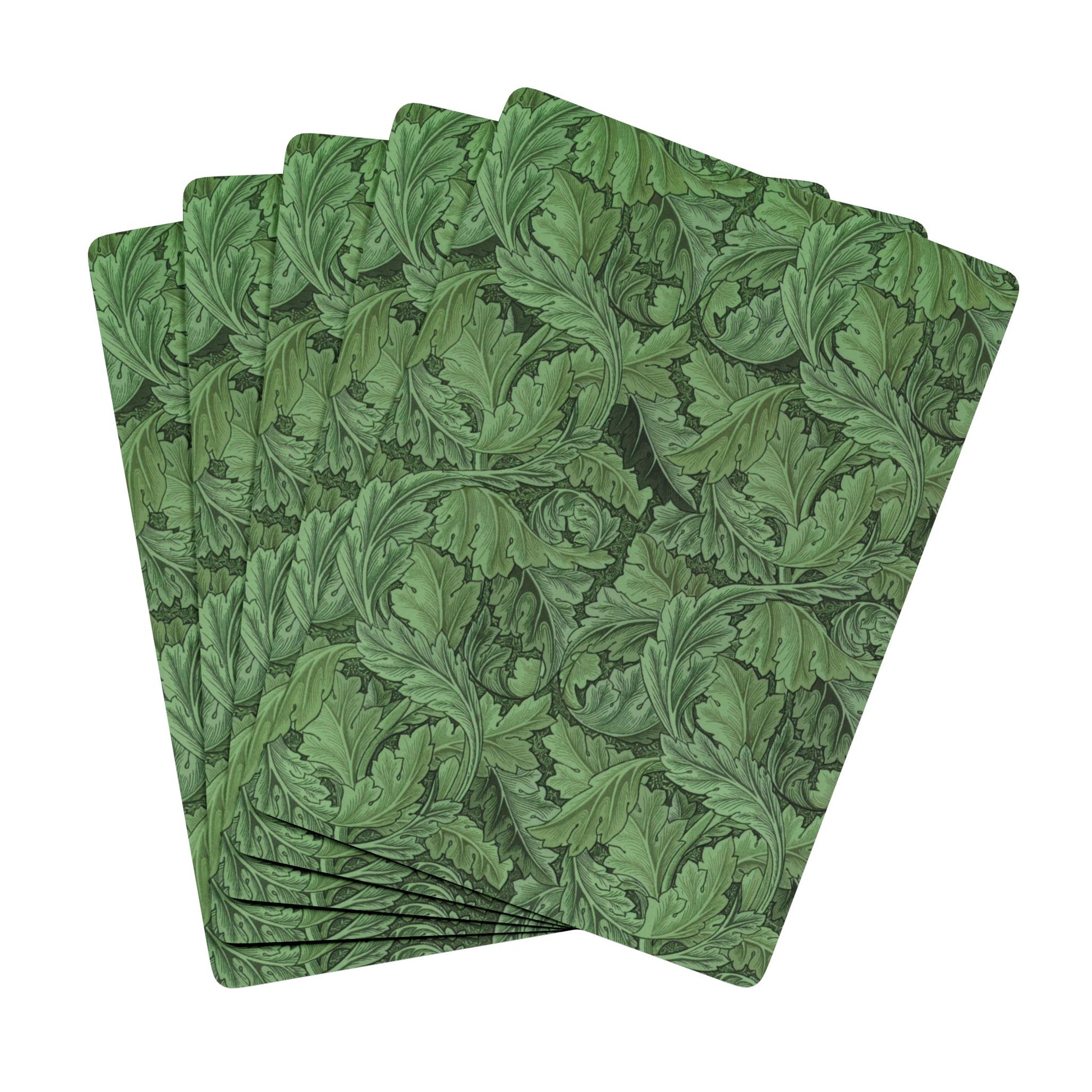 Set of green leaf-patterned placemats on a white background