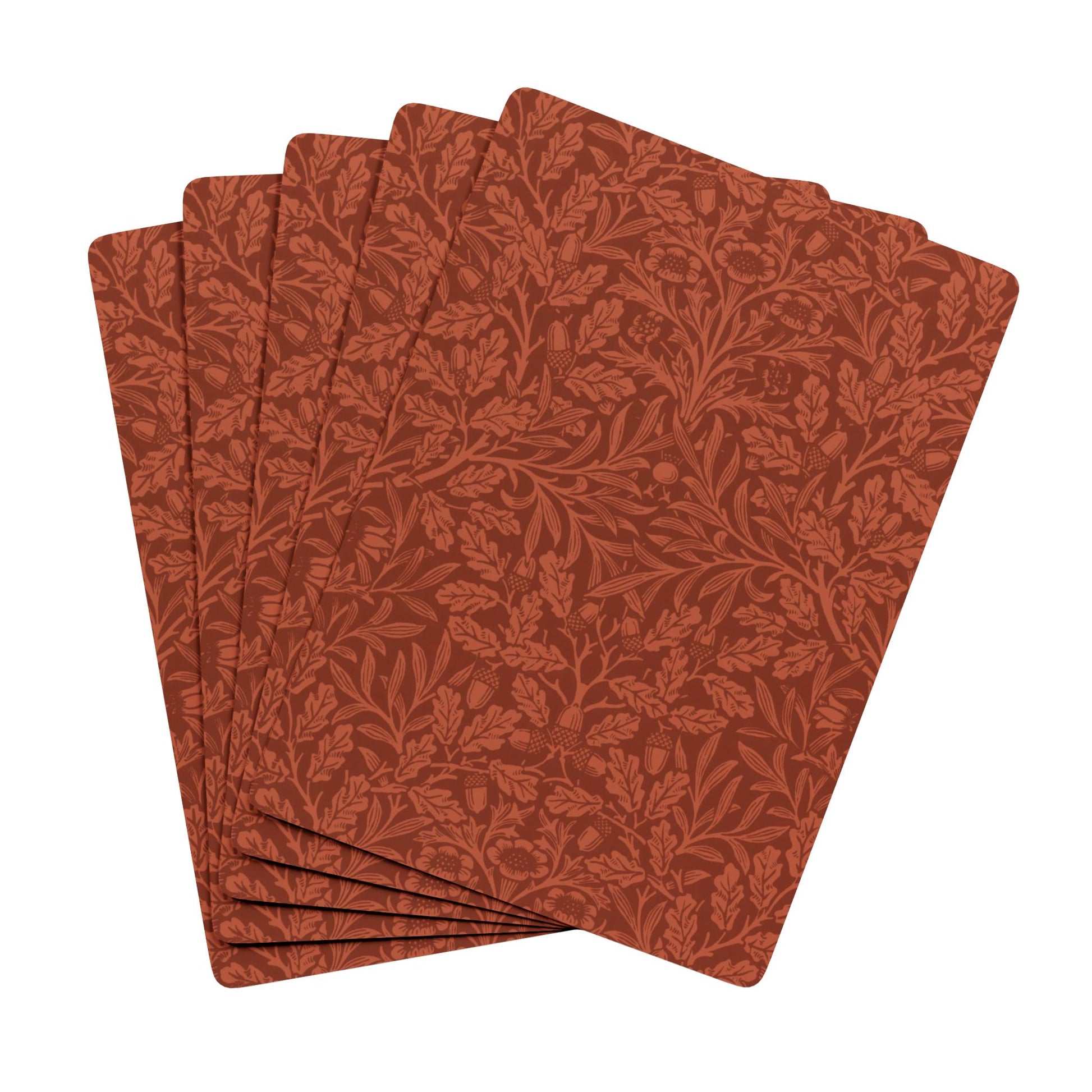 Set of red patterned cards on a white background