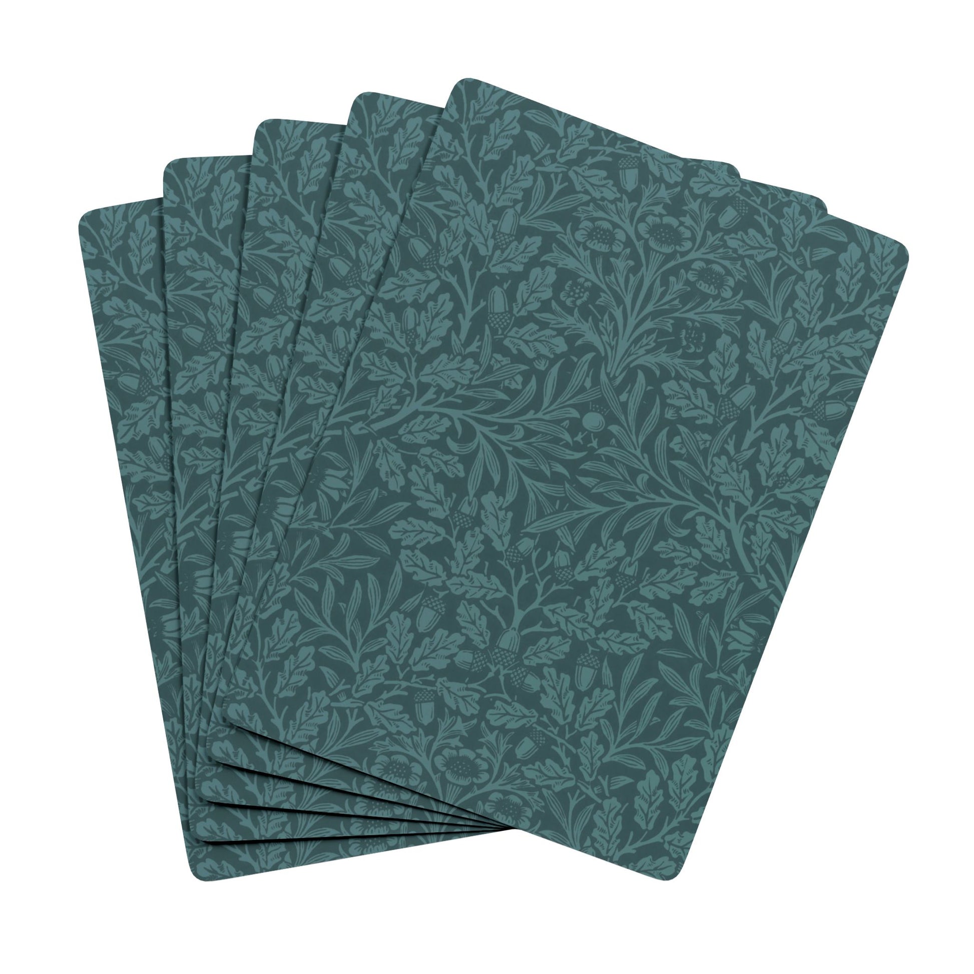 Set of six green patterned cards on a white background
