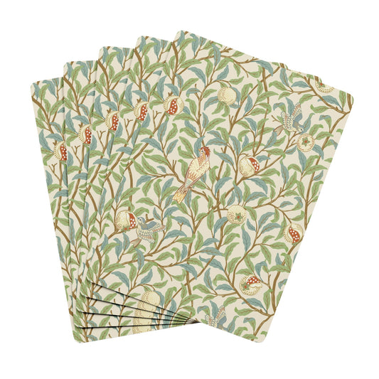 Set of three patterned paper napkins with nature-themed design on a white background