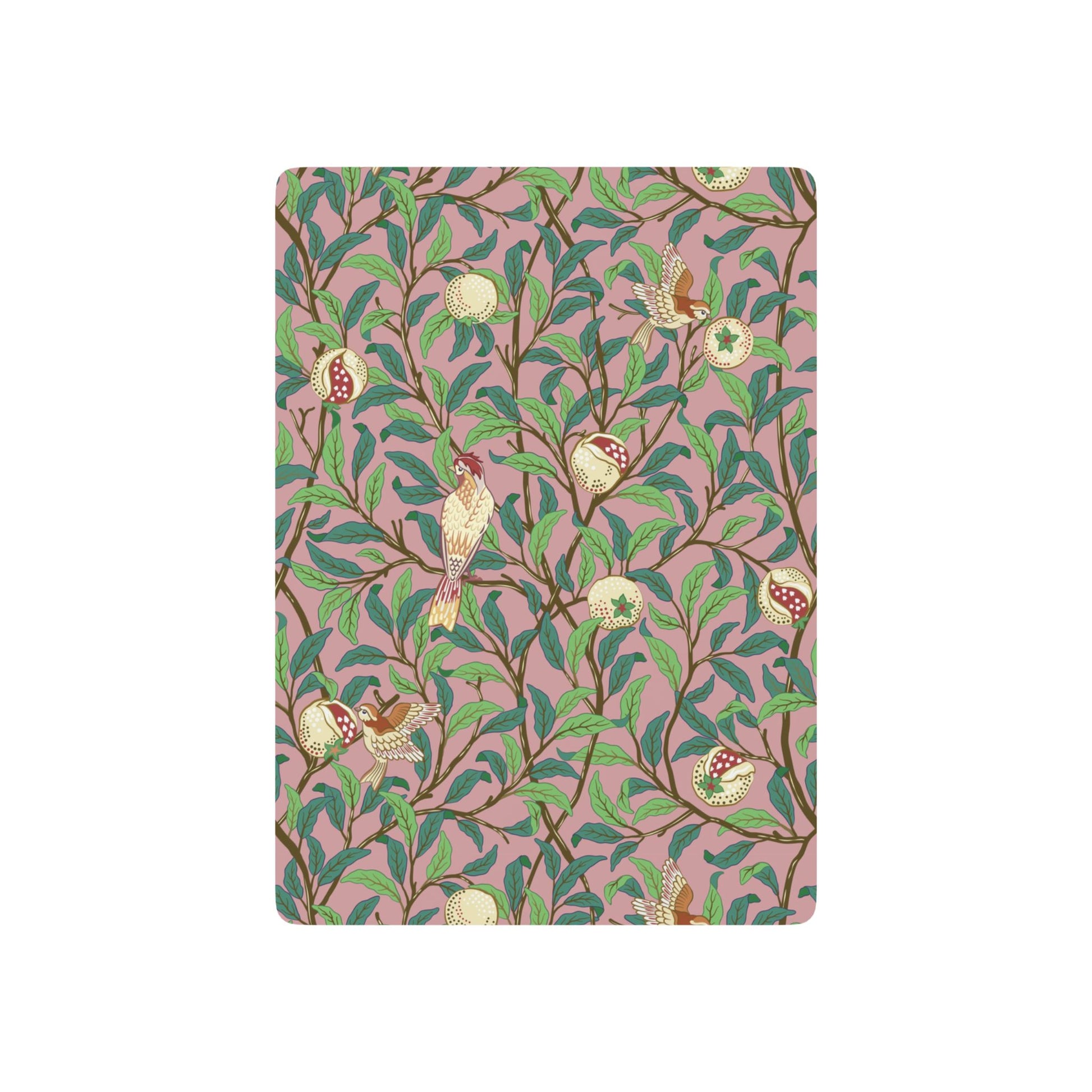 Notebook with bird and floral pattern on a pink background