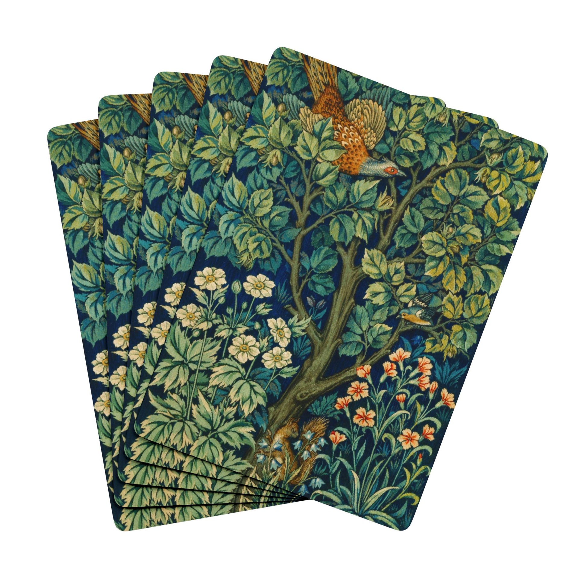 Set of six floral and nature-themed cards on a white background
